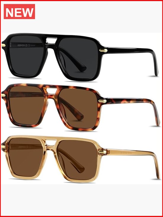 Polarized Aviator Sunglasses Retro 70s 80s 90s Square Pilot  display picture 3